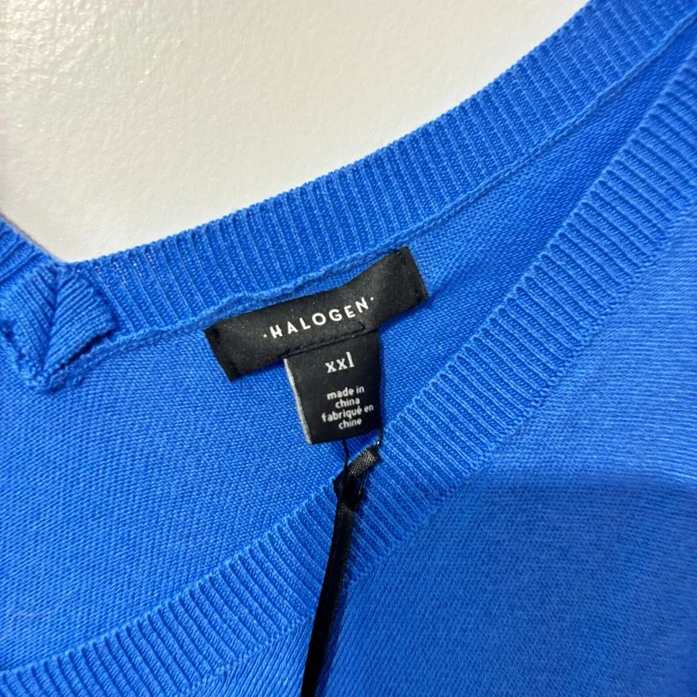 Halogen Womens‎ XXL V-Neck Short Sleeve Sweater Blue Camp Cotton Blend Lagenlook